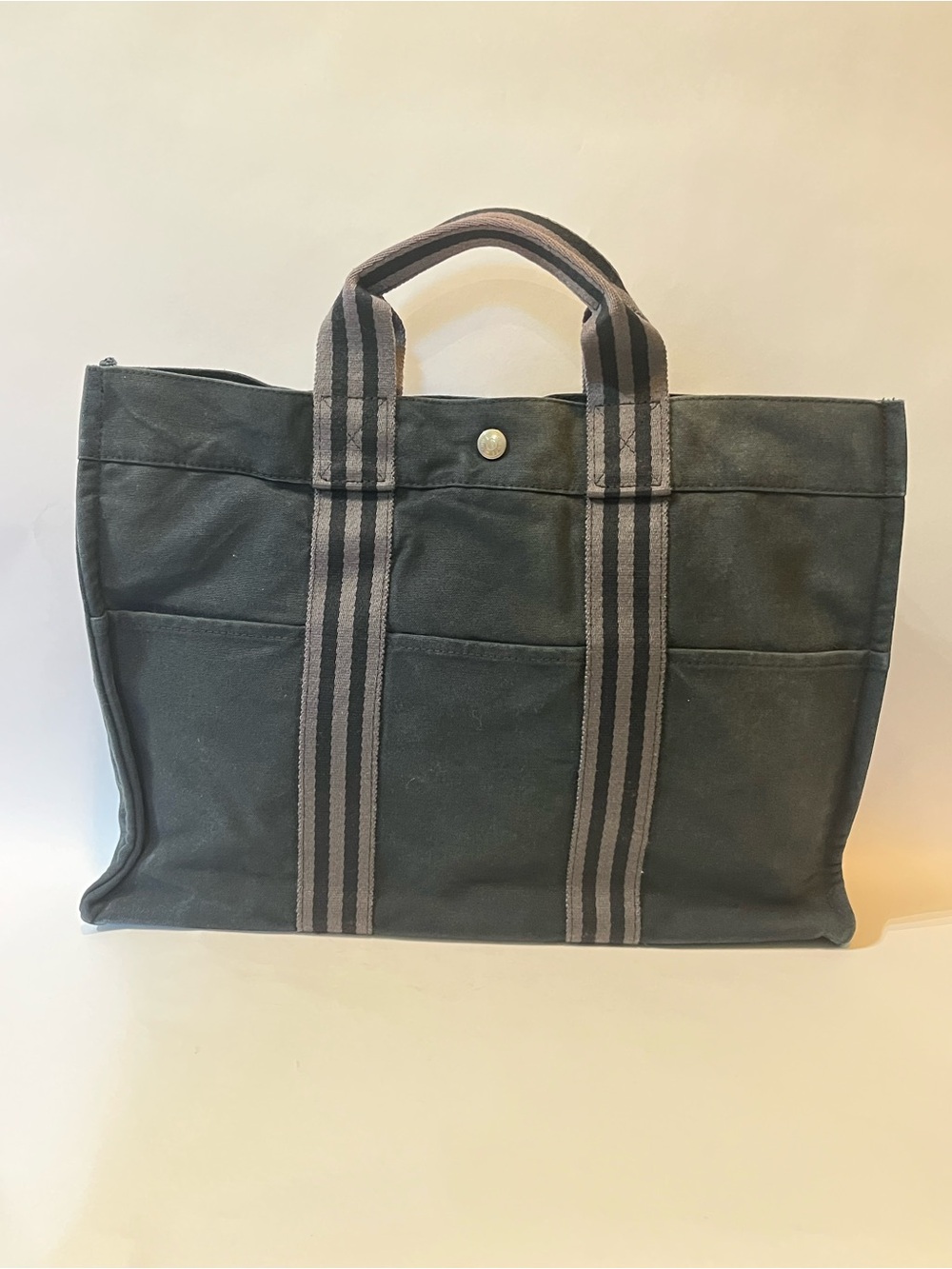 Hermès Fourre Tout MM Black Grey Cotton Canvas Tote Bag Made in 🇫🇷 - Picture 8 of 13